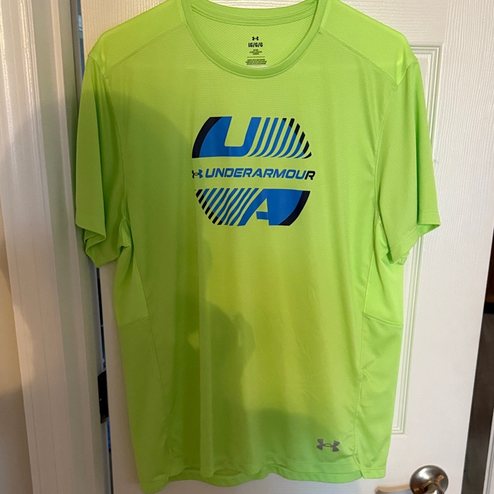 Under Armour Men's Neon Green Tee with Blue Logo